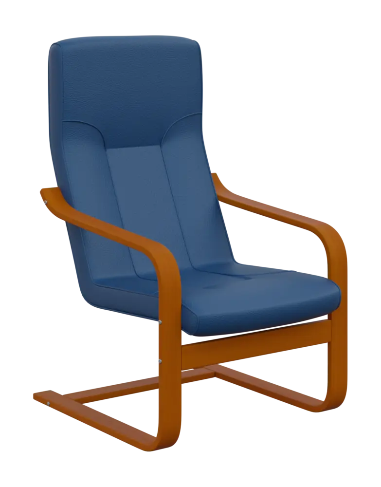 BO - 1 křeslo, dřevěná kostra, moření třešeň, koženka HOLY N 1, modrá